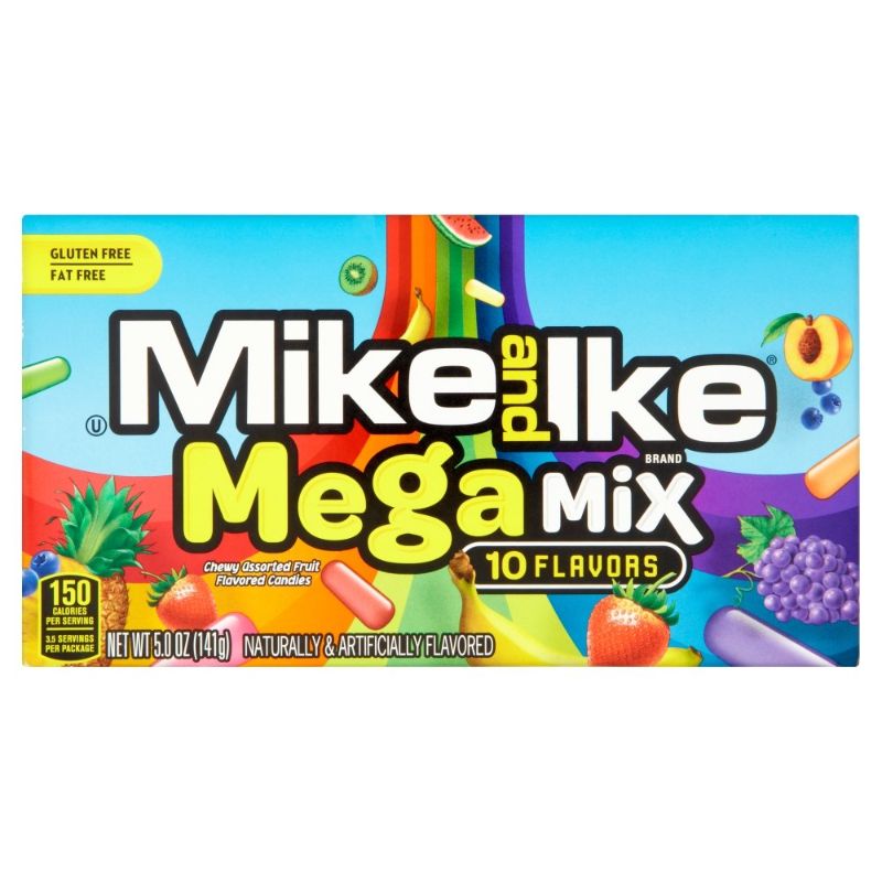 Photo 1 of Mike & Ike Mega Mix 10 Flavors Chewy Flavored Candy 5 Oz Theater Box, Assorted Fruit, 12 Count
