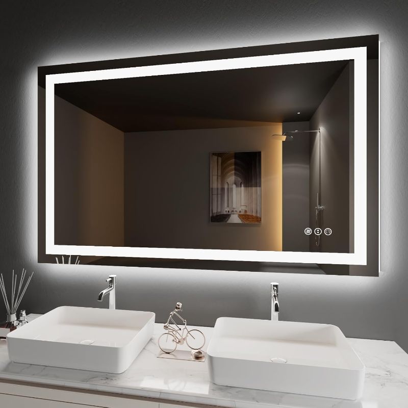 Photo 1 of LED Bathroom Mirror Front and Backlight, Stepless Dimmable Wall Mirrors with Anti-Fog,