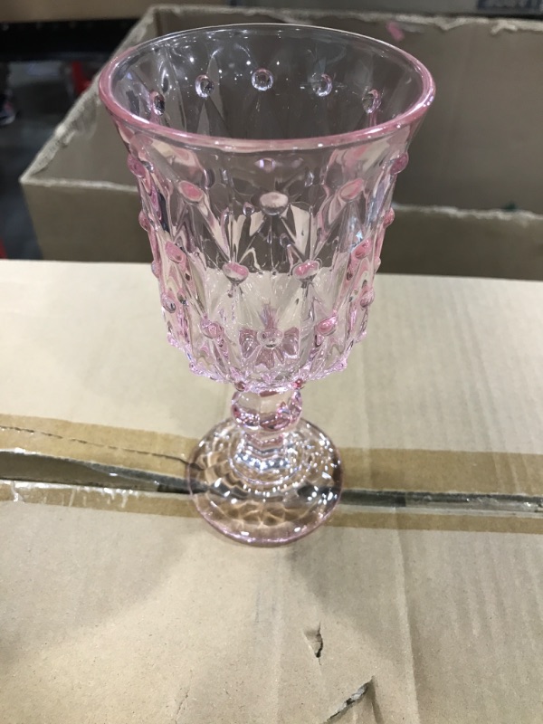 Photo 2 of 12 Packs Glass Goblet Set, Pink Wine Glasses Glassware Goblet, 7 oz Drinking Glasses Water Goblets Vintage Drinking Glassware Embossed Wine Glass Solid Color Glass Goblet for Wedding Party Restaurant