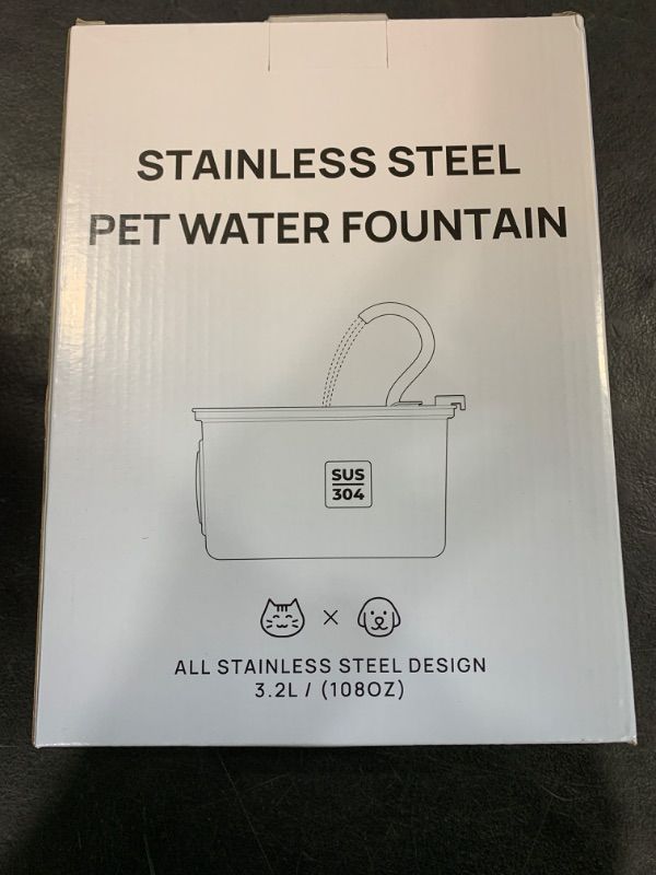 Photo 2 of Cat Water Fountain with Water Level Window, HICC PULE 108oz/3.2L Stainless Steel Automatic Pet Water Fountain, Dishwasher Safe Dog Water Dispenser with Ultra-Quiet Pump, Multi-Filtration System