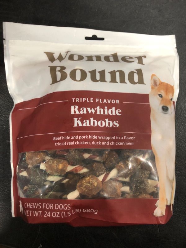 Amazon Brand Wonder Bound Triple Flavor Rawhide Kabobs for Dogs