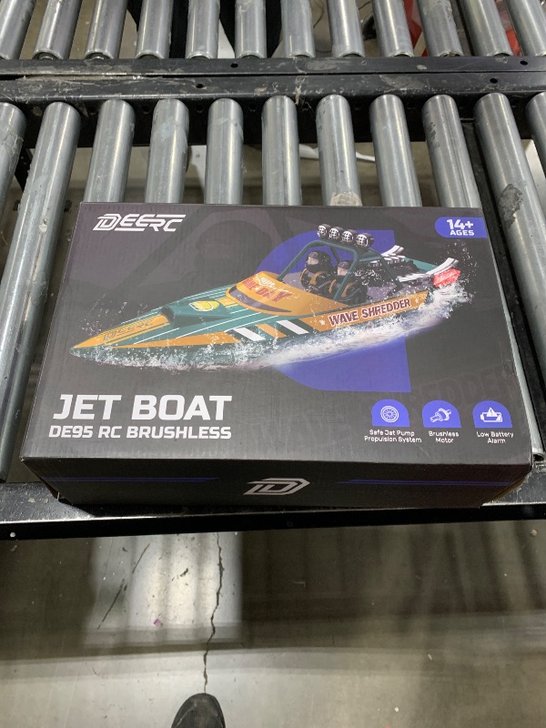 Photo 2 of DEERC Brushless RC Boat, Fast Racing Jet Boat, 25+MPH, 30+ Mins Remote Control Boat with LED Light for Boys & Adults, Full Proportional Speed Boat, Pool Toy for Kids