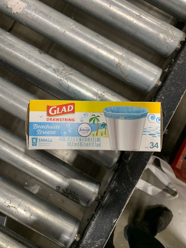 Photo 1 of Glad Trash Bags, OdorShield Small Drawstring Garbage Bags - Febreze Beachside Breeze - 4 Gallon - 34 Count