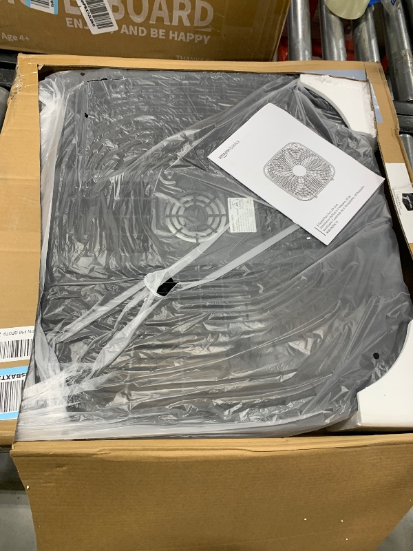 Photo 1 of Amazon Basics 20-Inch Box fan, 3 Speeds, 5 Blades, Lightweight Design, Black, 67 Watts, 6.8"D x 20.86"W x 21.33"H