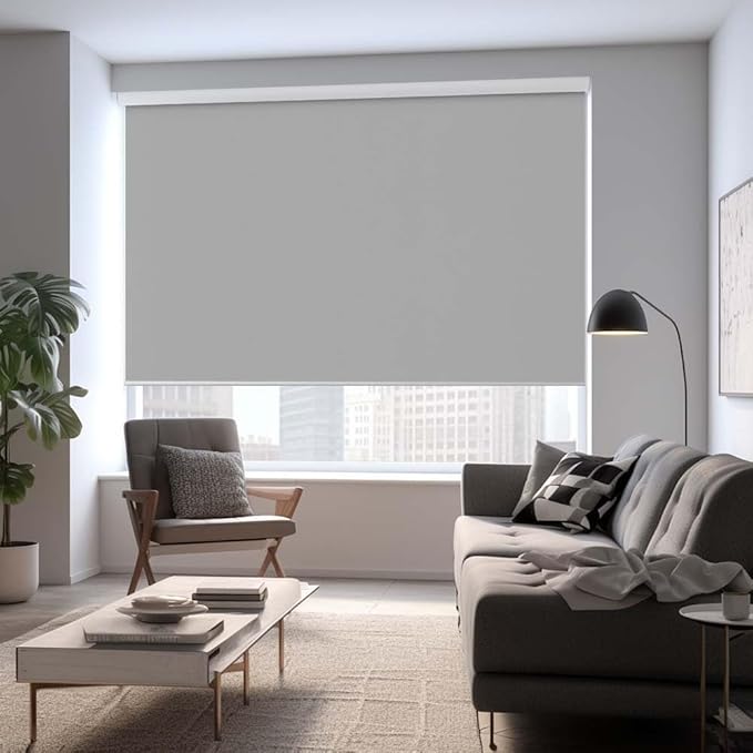 Photo 1 of 100% Blackout Roller Window Shades, Window Blinds with Thermal Insulated Waterproof Fabric, Corded Roll Pull Down Shades for Home and Office (Grey/White - Width 21", Max Drop Height 79")
