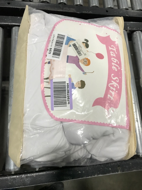 Photo 1 of Outpain White Spandex Table Clothes for 8 Foot Rectangle Tables-6Pack 8FT Spandex Fitted Table Cover, Wrinkle Free Tablecloths with Skirt for Parties, Wedding, Birthday, Banquet, Festival