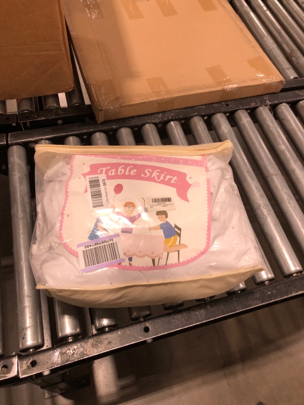 Photo 1 of Outpain White Spandex Table Clothes for 8 Foot Rectangle Tables-6Pack 8FT Spandex Fitted Table Cover, Wrinkle Free Tablecloths with Skirt for Parties, Wedding, Birthday, Banquet, Festival