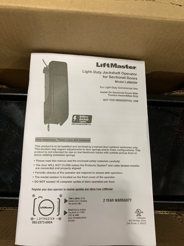 Photo 1 of LIFTMASTER 8900W Light-Duty Commercial JACKSHAFT Operator W/Built-in WI-FI for SECTIONAL Doors LJ8900W