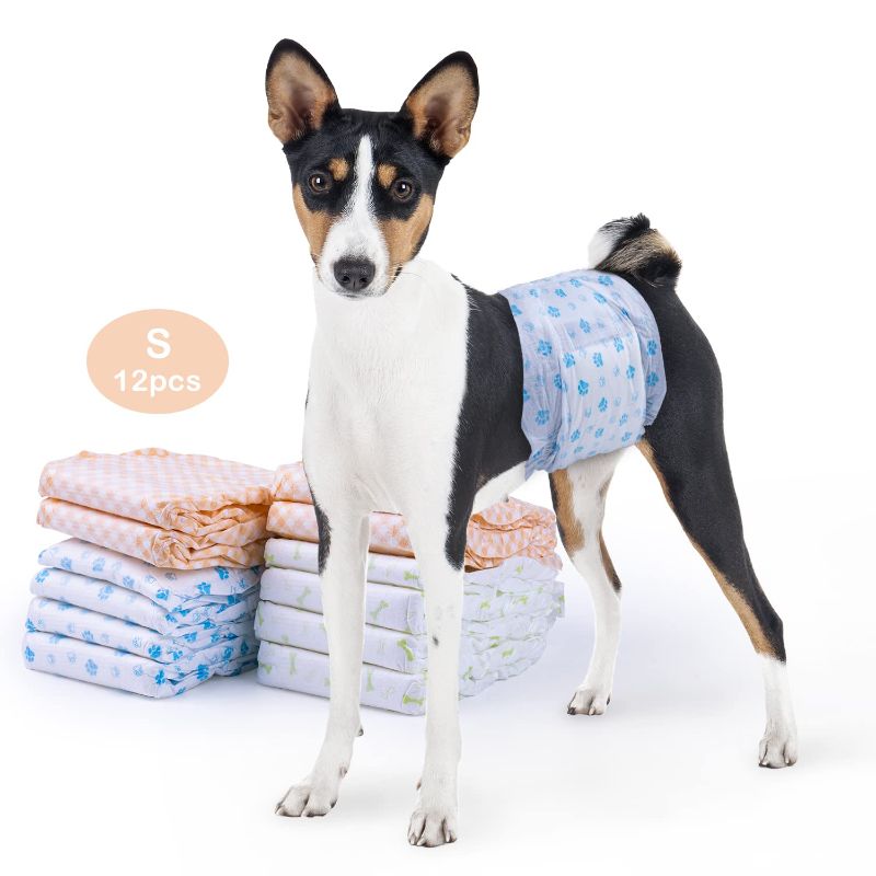 Photo 1 of MICOOYO Disposable Male Dog Wraps, Puppy Diapers Male, Dog Diapers Male Fit 12pcs (S)