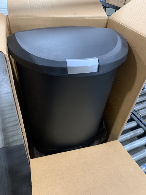 Photo 2 of Simplehuman Simplehuman Semi-Round 13.2 Gallon/50 Liter Black Plastic Trash Can With Lid