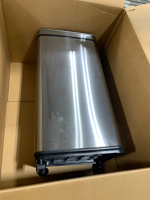 Photo 2 of 13 Gallon Touchless Sensor Trash Can with Wheels and AbsorbX Odor Control System, Stainless Steel 