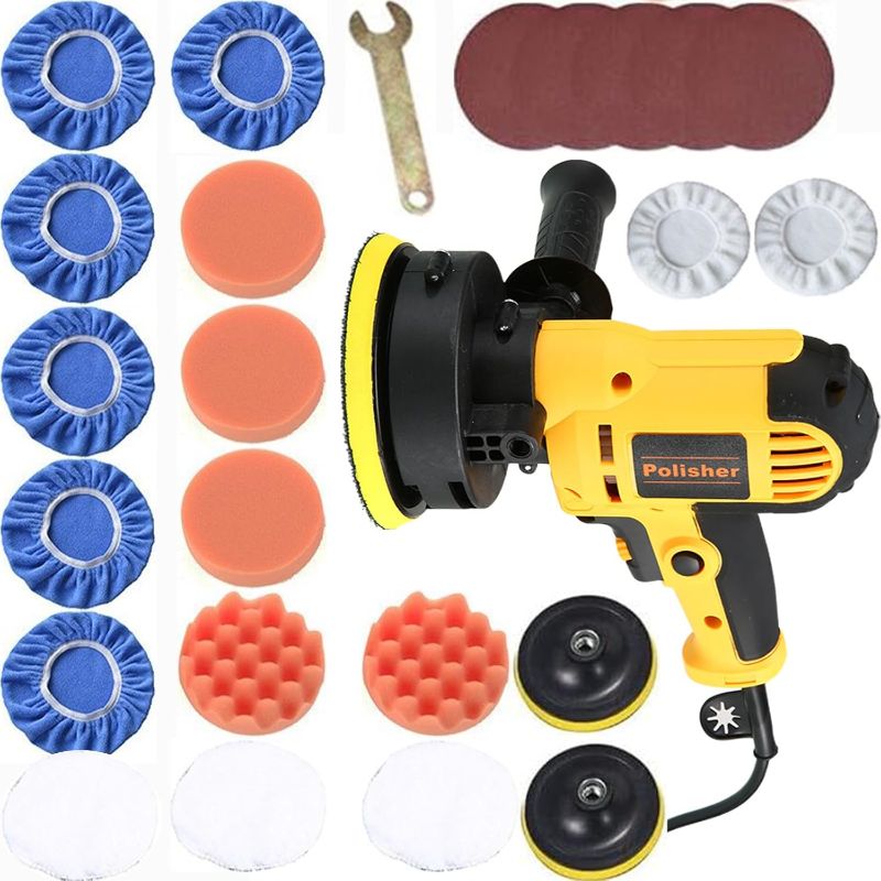 Photo 1 of 700W 5 Inch Car Sander Buffer Polisher Detailing Kit, Rotary Buffing Polishing Machine for Wood Floor Furniture with 6 Variable Speeds 600-3700RPM 23 Detachable Pads Auxiliary Handle
