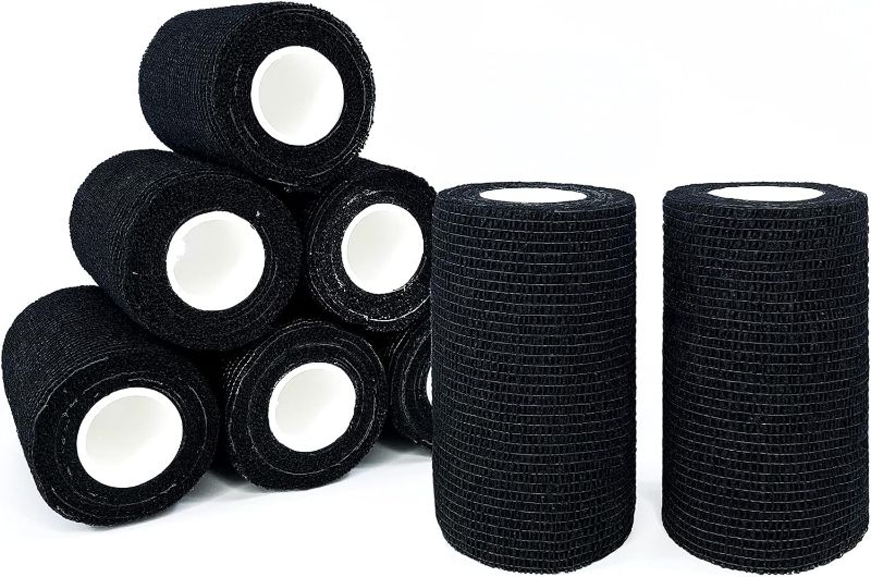 Photo 1 of [8 Pack 4" x 5 Yards] Black- Self Adhesive Cohesive Bandage Wrap, Self Adherant Non-Woven Wrap Rolls, Atheletic Tape for Wrist, Ankle, Hand, Leg, Premium-Grade Medical Stretch Wrap
