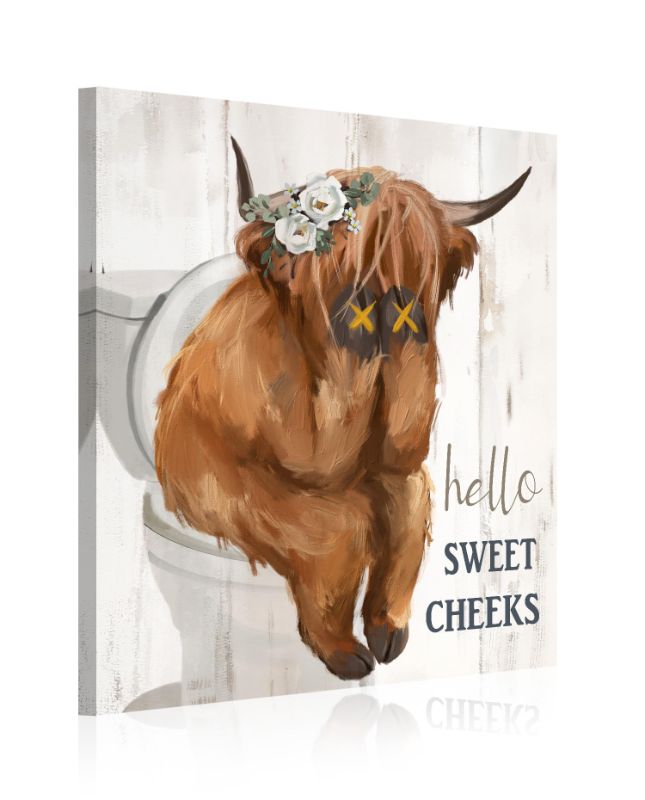 Photo 1 of Highland Cow Bathroom Wall Art: Rustic Farmhouse Cow 12"X 15"