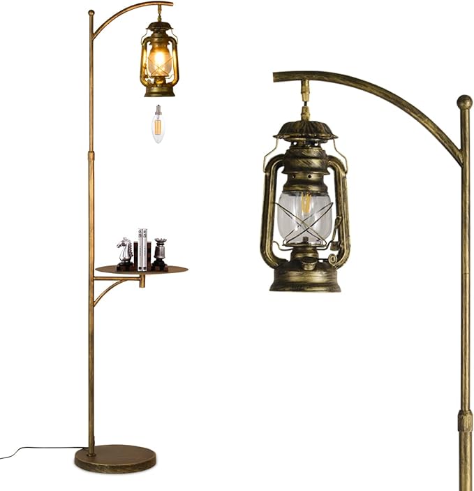 Photo 1 of Farmhouse Adjustable Floor Lamps with Tray Lantern Tall Standing lamp