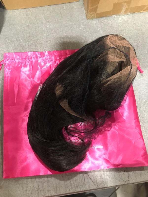 Photo 1 of Flady 12 inch Straight Bob Wig Human Hair 13x4 HD Frontal Lace Wig Short Bob Wigs for Women Glueless Bob Lace Front Wigs Human Hair Pre Plucked 150% Density Natural Black Color