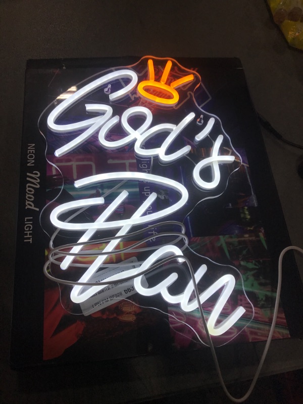 Photo 1 of WLHOPE God's Plan Neon Sign White Led Neon Signs for Wall Decor, God Neon Signs USB Powered Letter Neon Light Signs for Bedroom Living Room Home Bar Wedding Party Decoration