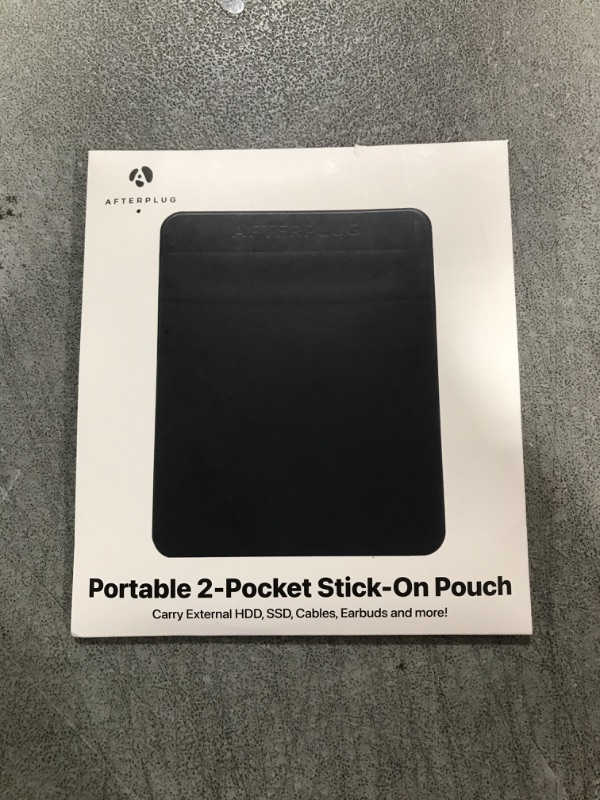 Photo 2 of [2 Pockets] Afterplug External Hard Drive Travel Pouch for Laptop, Reusable Stick On Holder for Wireless Mouse/Earphones/Portable External HDD/SSD—Seagate, WD, LaCie, SanDisk - Black