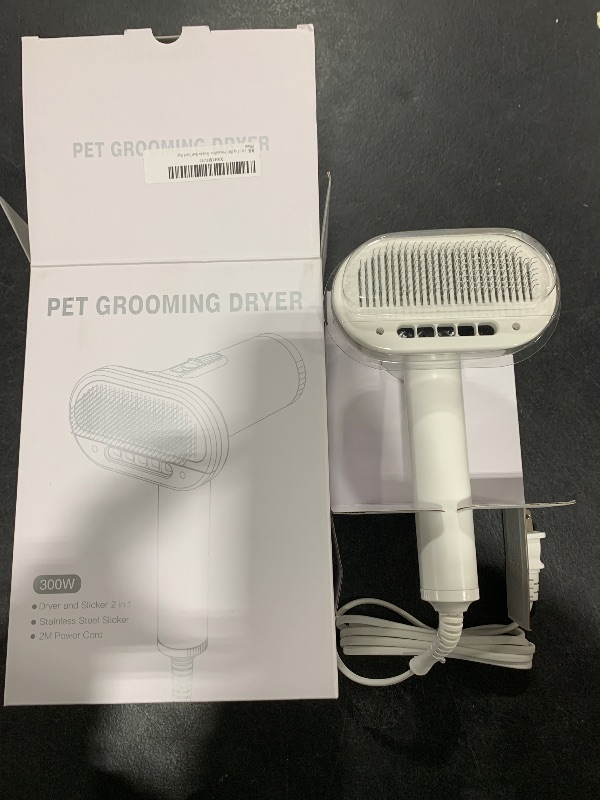 Photo 2 of 2-in-1 Dog Hair Dryer and Brush - Low Noise Operation, Overheating Protection, 3 Temperature & Airflow Settings, Self-Cleaning Button - Ideal Dog Brush for Short Haired Dogs (White)