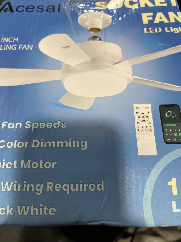 Photo 1 of 16 Inch Socket Fan Lights with E26/E27 Base: Socket Ceiling Fan with Remote & App Contro Screw into Small Ceiling Fan Light with 6 Speeds 3 Color Dimmable for Bedroom Living Room Kitchen Home Garage