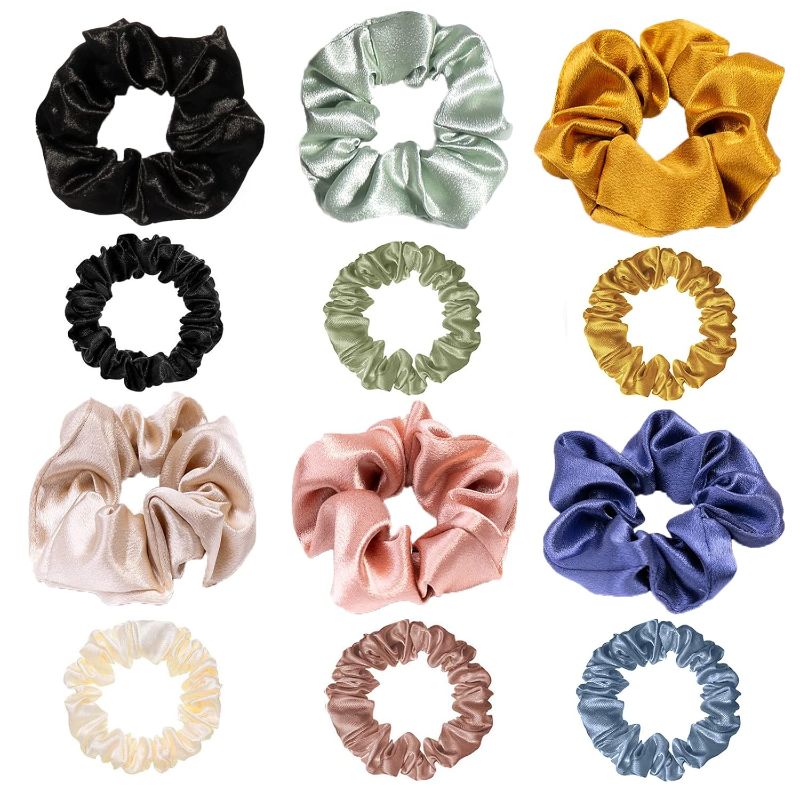 Photo 1 of 12Pack Satin Hair Scrunchies for Women, Elastic Hair Ties Soft Scrunchy Hair Accessories for Girls and Ladies Mixed Color-2
