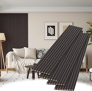 Photo 1 of Art3d 2 Wood Slat Acoustic Panels for Wall and Ceiling - 3D Fluted Sound Absorbing Panel with Wood Finish - Matte Black