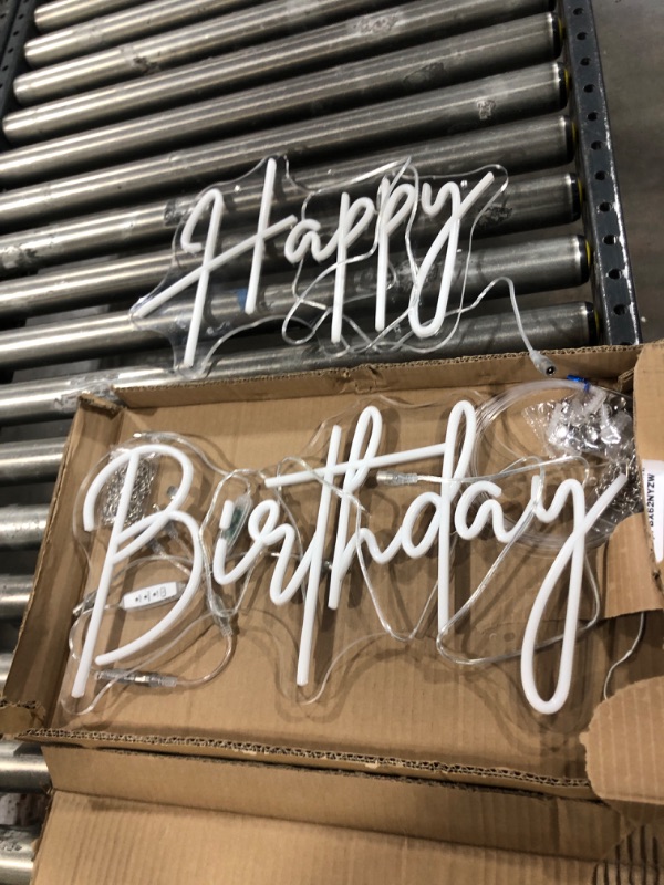 Photo 1 of Large Happy Birthday Neon Signs LED Birthday Light Sign for Backdrop Birthday Party Decorations, Happy Birthday Light Up Sign with Dimmable Switch (Cool White (2 Line))
