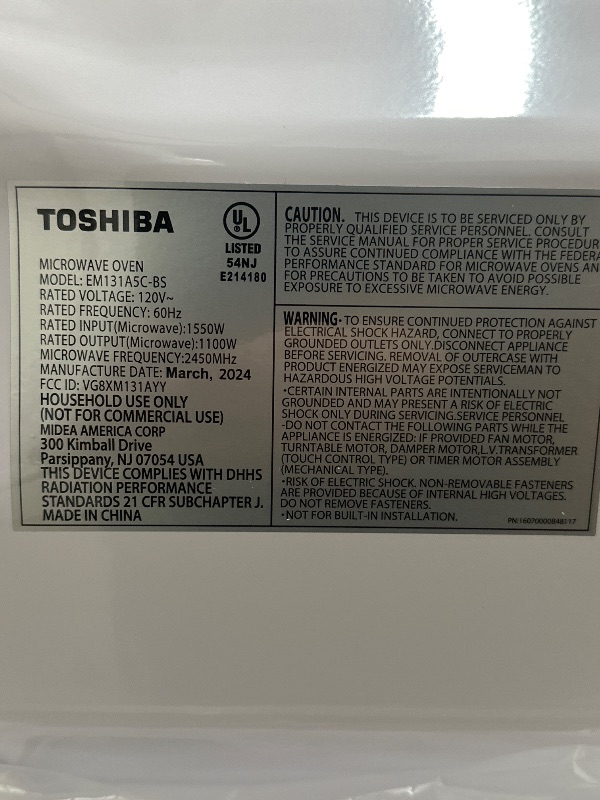 Photo 3 of TOSHIBA EM131A5C-BS Countertop Microwave Ovens 1.2 Cu Ft, 12.4" Removable Turntable Smart Humidity Sensor 12 Auto Menus Mute Function ECO Mode Easy Clean Interior Black Color 1100W