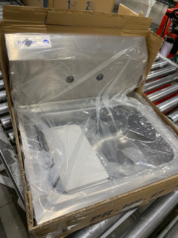 Photo 1 of Profeeshaw Stainless Steel Sink Commercial Wall Mount Hand Washing Basin NSF Certified, with Gooseneck Faucet and Backsplash, for Restaurants, Stores, Bars and Home, 17" x 15"