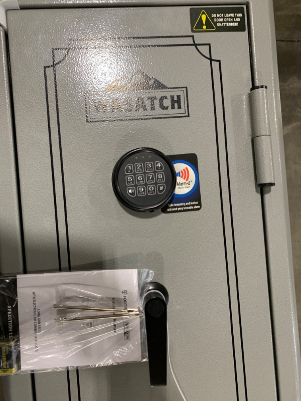 Photo 2 of Wasatch 18- Fireproof and Waterproof Safe with Electronic Lock, Gray (18EGW)Wasatch 18 Gun Fire and Water Safe with E-Lock
Color: GreyFabric/Material: SteelGun Capacity: 18Fire Resistant: YesSize: OversizedDepth/Thickness: 2 mmInternal Height: 55 inIntern