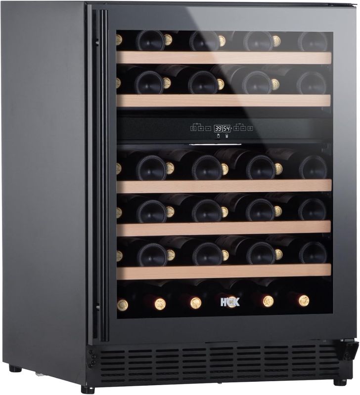 Photo 1 of HCK 24” Dual Zone Wine Cooler, 46-Bottle Capacity, Quiet Operation, LED Light, Electronic Thermostat, Anti-Fog Glass, Built-In Design
