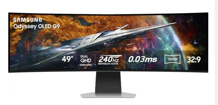 Photo 1 of Samsung - 49" Odyssey OLED G9 (G95SC) DQHD 240Hz 0.03ms G-Sync Compatible Curved Smart Gaming Monitor - Silver
