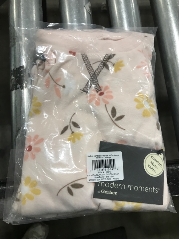 Photo 2 of Modern Moments by Gerber Baby Boys' Bunny Fleece 2-Piece Sweater & Pant Pajama Set, Light Pink Falling Flower, 18 Months