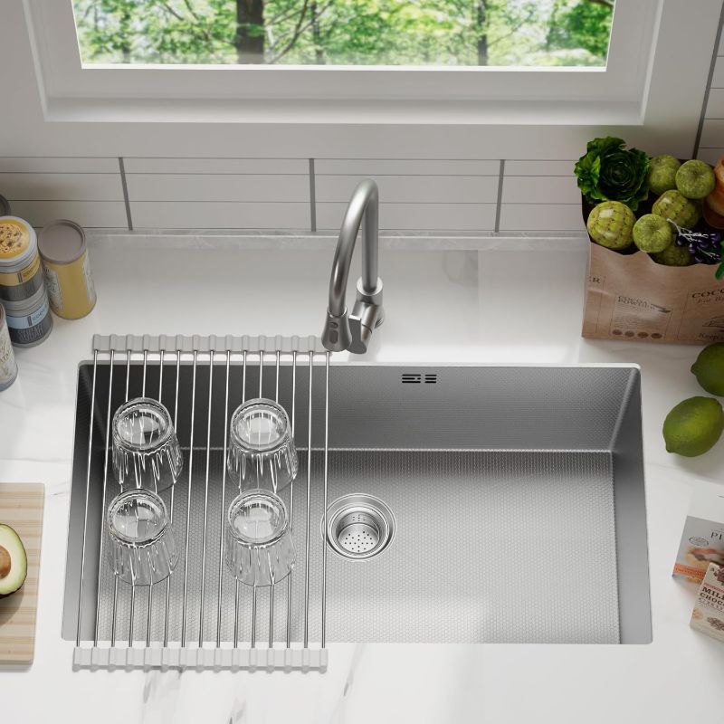 Photo 1 of 30-Inch Undermount Kitchen Sink, 30X18 Inch Single Bowl Kitchen Sinks, 16 Gauge Stainless Steel Sink with Rolling Dish Drainer, Honeycomb Embossing Protect Sink from Stains, Damage, Scratches