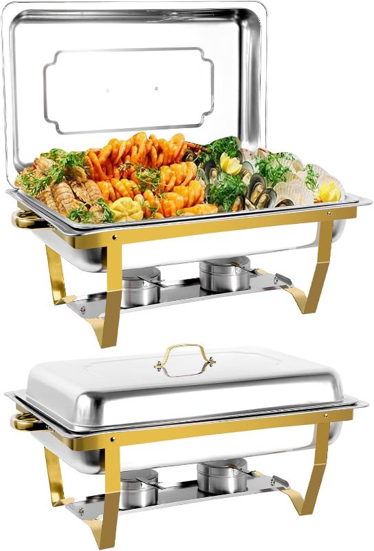 Photo 1 of Chafing Dishes for Buffet 2 Pack, 8QT Stainless Steel Chafing Dish Buffet Set, Elegant Gold and Silver Colors Warmers Sets,Sturdy and High Grade Food Warmers for Parties, Birthday, Church Events