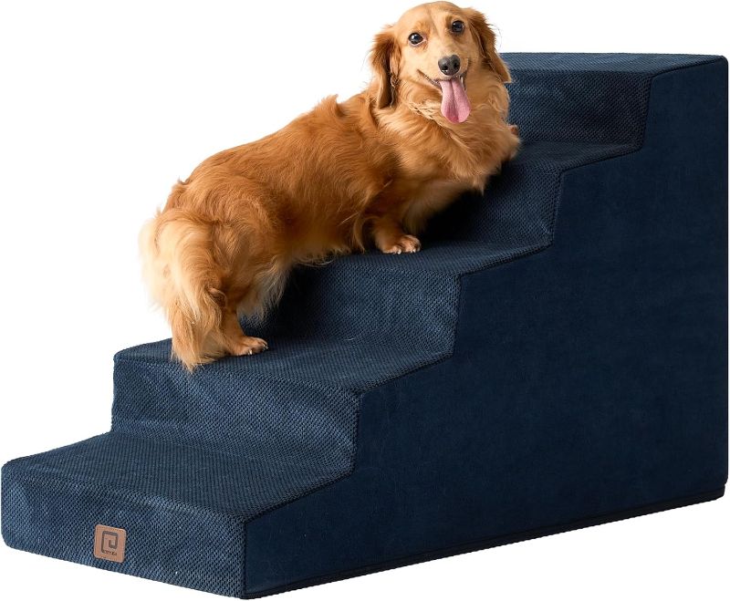 Photo 1 of EHEYCIGA Dog Stairs for High Beds 22.5" H, 5-Step Dog Steps for Small Dogs and Cats, Slope Pet Steps with Non-Slip Bottom, Navy