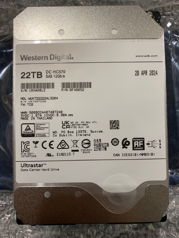 Photo 2 of HGST Ultrastar DC HC570 0F48052 22 TB Hard Drive - 3.5 Internal - SAS [12Gb/s SAS]