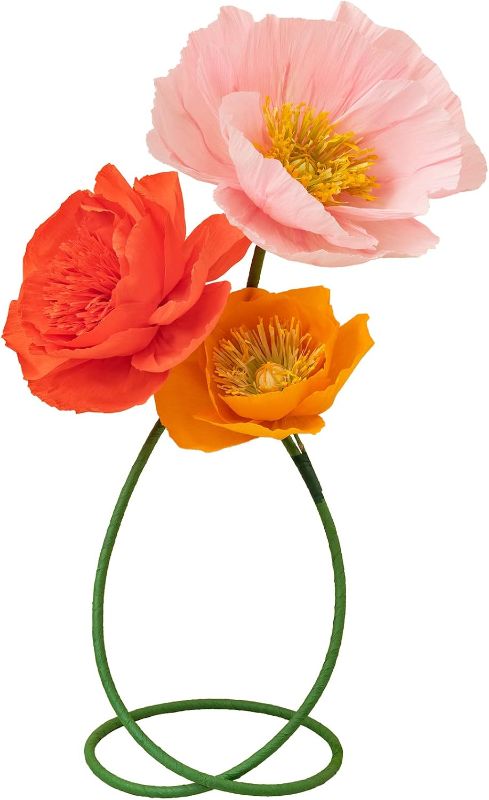 Photo 1 of 16" 3D Paper Flower Decoration for Wall, Giant Paper Flowers, Large Handcrafted Paper Flowers (Orange Red/Orange Yellow/Pink, Set of 3)