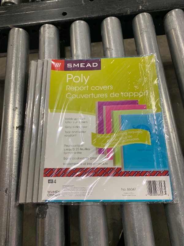 Photo 1 of Smead Poly Report Cover with Sliding Bar, 25 Sheet Capacity, Letter Size, Assorted Colors, 4 per Pack (86047)