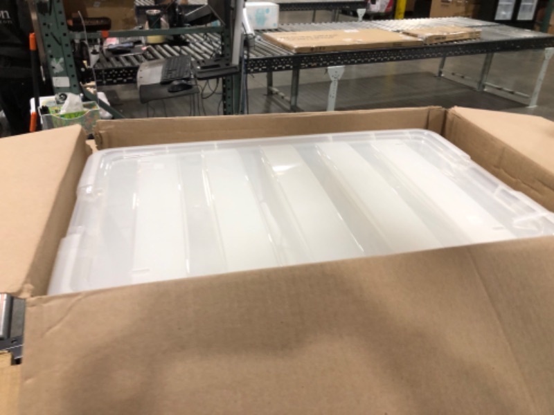 Photo 1 of IRIS USA 72 Qt Stackable Plastic Storage Bins with Lids, 4 Pack - BPA-Free, Made in USA - See-Through Organizing Solution, Latches, Durable Nestable Containers, Secure Pull Handle - Clear