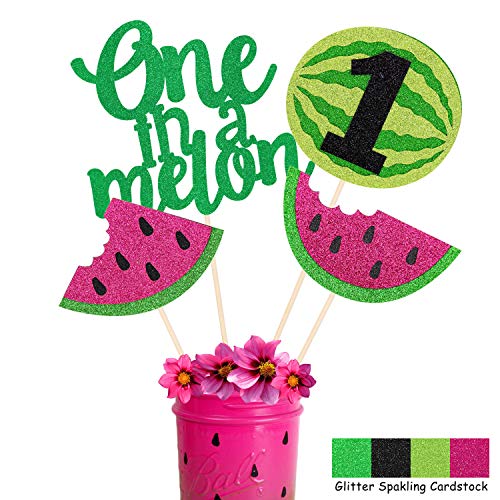 Photo 1 of Watermelon Party Centerpieces Glitter One in a melon Table Centerpieces, Table Topper Set of 12