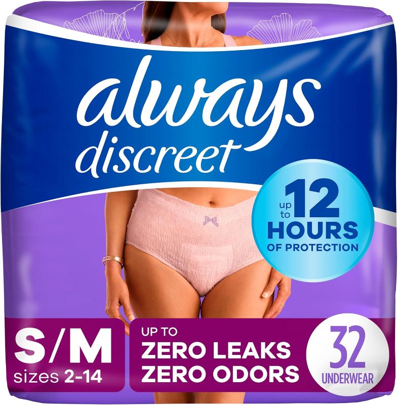 Photo 1 of Always Discreet Incontinence & Postpartum Incontinence Underwear for Women, Small/Medium, Maximum Protection, 32 Count
