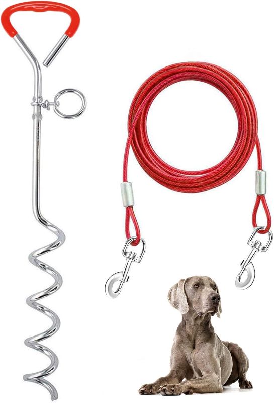 Photo 1 of Supet Dog Tie Out Cable and Stake 32/16/10 ft Outdoor, Yard and Camping, for Medium to Large Dogs Up to 125 lbs, 16" Stake, 32/16/10 ft Cable with Durable Spring and Metal Hooks for Outdoor
