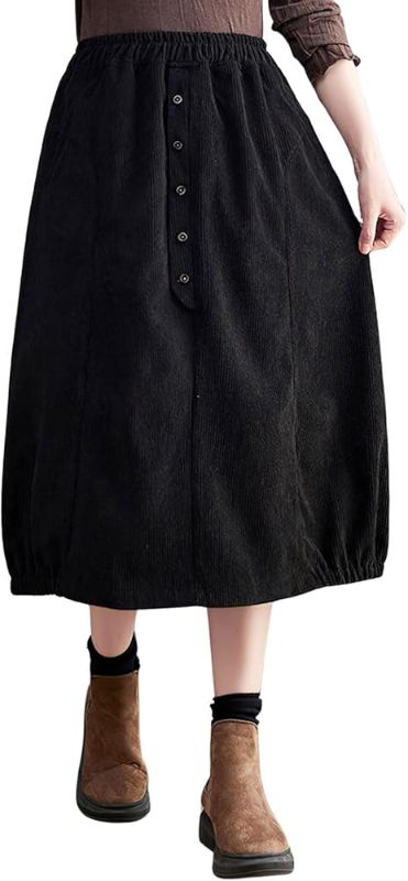 Photo 1 of chouyatou Women's Elastic Waist Vintage Corduroy Skirt (XXL)