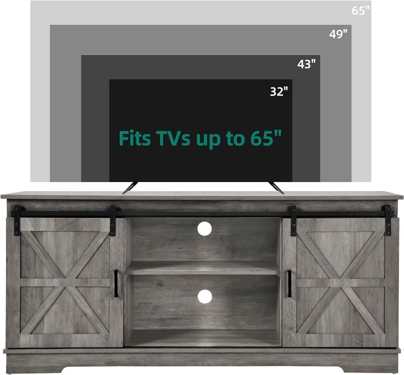 Photo 1 of YITAHOME Farmhouse TV Stand for 65/60/55 Inch, Modern Entertainment Center with Sliding Barn Door