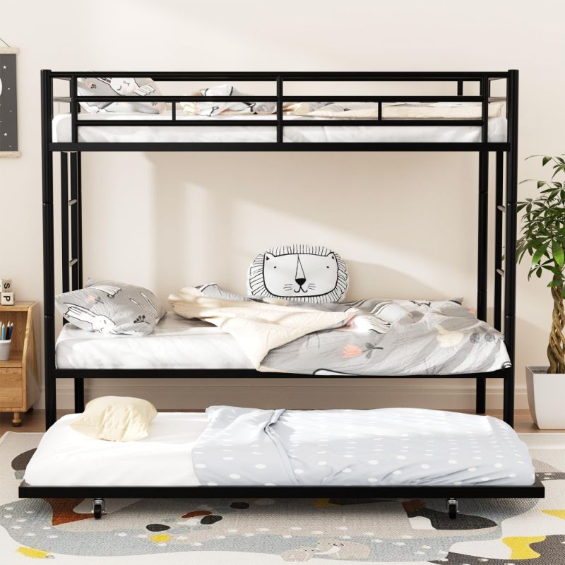 Photo 1 of VECELO Twin over Twin Bunk Bed with Trundle, Metal Bunk Beds