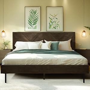 Photo 1 of Acacia Alander King Bed Frame and Headboard Solid Wood Platform Bed, Scandinavian Signature Wood Bed Compatible with All Mattress Types, Non-Slip and Noise-Free Bed Frame King, Mocha