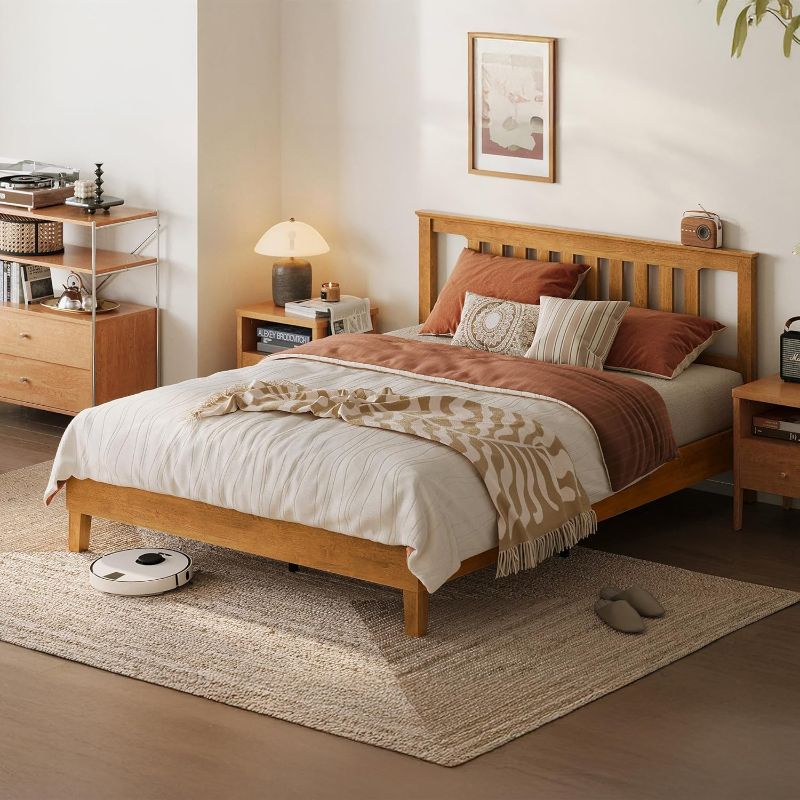 Photo 1 of LINSY Full Size Bed Frame, Wood Platform Bed Frame with headboard