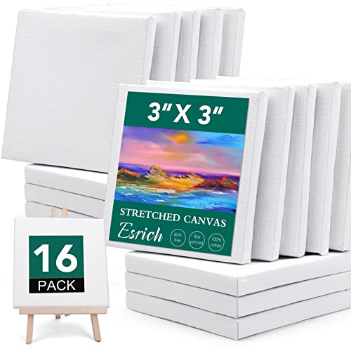 Photo 1 of ESRICH Mini Stretched Canvas 16Pack 3x3inch, 2/5Inch Profile Art Primed Canvases