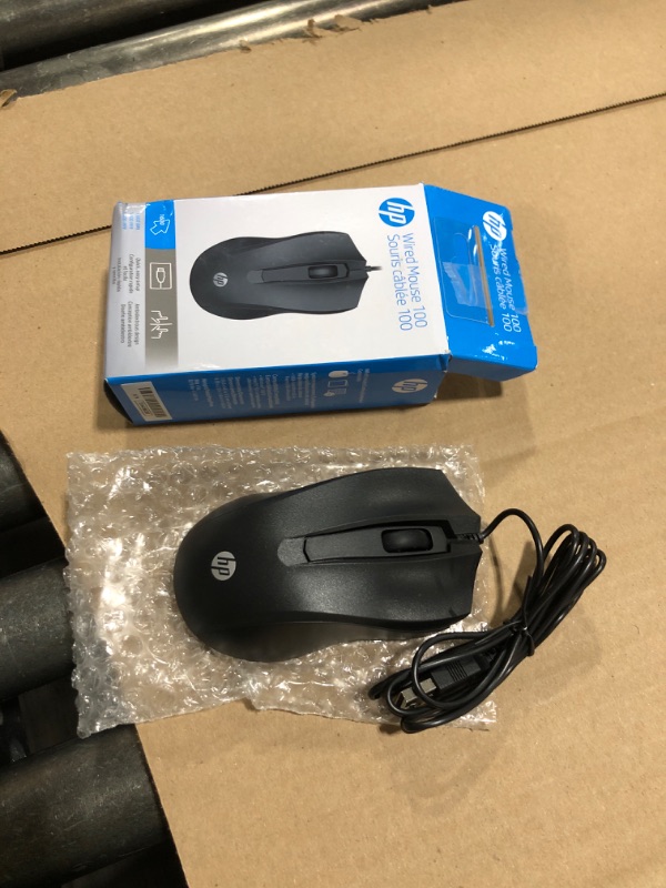 Photo 2 of HP Wired Mouse 100 - Precise Optical Sensor with 1600 DPI - Easy USB Connection - Ambidextrous Design - 3 Button Control & Built-in Scrolling - Multi-OS Compatible (6VY96AA#ABL)